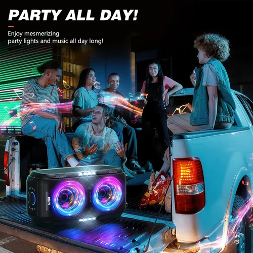 Miniatura 9 de W-KING 270W PEAK Altavoz de Fiesta Grande Bluetooth Más Fuerte/12 Graves Personalizados/Subwoofer Masivo de 125dB 6.5''x2 con Graves Profundos, Gran