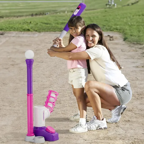Miniatura 7 de HYES Juego de Tball para Niños Pequeños de 3-5 Años, Set de Pelota con Máquina de Lanzar de Pedal/Tee de Bateo Ajustable/Bate de Béisbol Retráctil/8