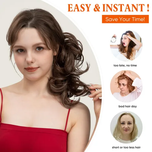 Miniatura 26 de Postizo de Cabello de Moño Desordenado Peine Lateral Clip en Moño de Cabello Postizo para Mujeres Corto Natural Liso Estilos Versátiles Ajustables