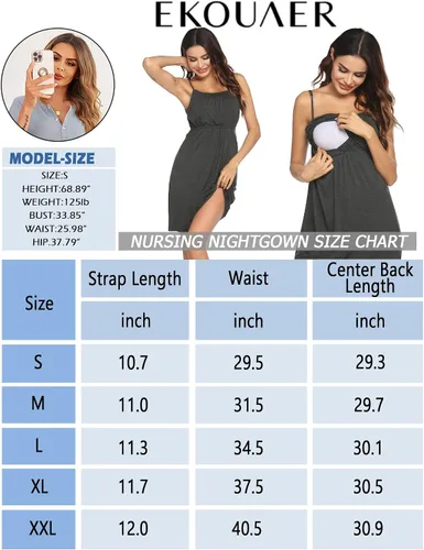 Miniatura 6 de Ekouaer Women's Nursing Nightgown Maternity Dress Breastfeeding Gown Full Slips Sleepwear