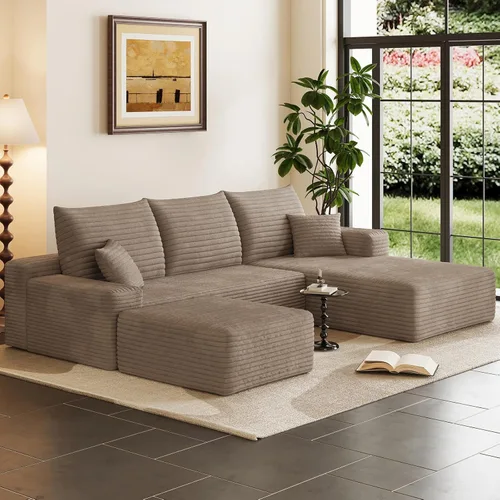 Miniatura 44 de Sofá modular Cloud de 95 pulgadas con otomana, moderno sofá nube en forma de U con asiento profundo, cómodo sofá de pana de 3 plazas, sofá de espuma