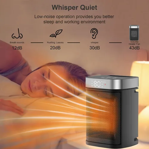 Miniatura 4 de Calentador de espacio portátil pequeño para uso en interiores, calentador eléctrico VOCRS PTC de 1500 W con termostato, control remoto, temporizador