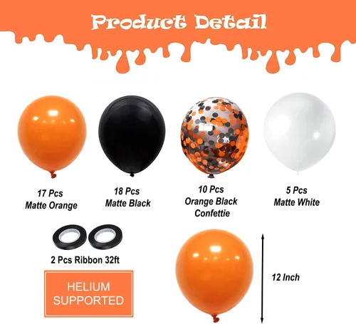 Miniatura 2 de Globos de látex para fiesta de Halloween de 12 pulgadas con confeti para celebración, fiesta, bar, aniversario, decoración, color negro, naranja