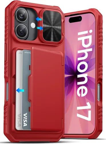 Miniatura 46 de ATATOO Funda para iPhone 17, tarjetero integrado (almacena 3-5 tarjetas) y funda para cámara deslizante y bloqueo RFID, protección de grado militar