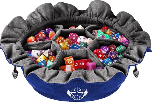 CardKingPro Bolsas Inmensas para Dados con Bolsillos - Azul - Capacidad para 150+ Dados - Gran Organizador para Acaparadores de Dados, Perfecto para