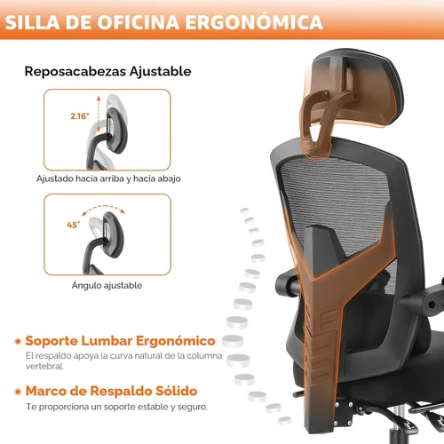 Miniatura 4 de Sweetcrispy Silla de escritorio para computadora de oficina, ergonómica, con respaldo alto, de malla, giratorias, con ruedas, cómodo soporte lumbar