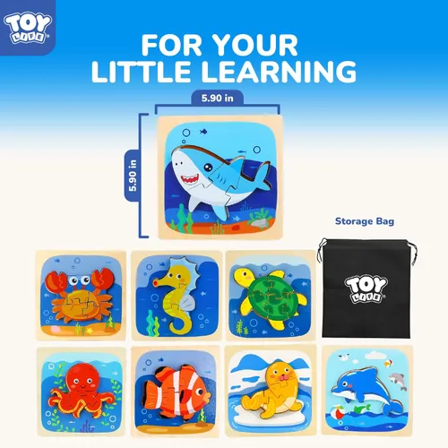 Miniatura 6 de TOY Life - Rompecabezas de madera para niños pequeños de 2 a 4 años, rompecabezas de animales marinos para niños pequeños de 1 a 3 años