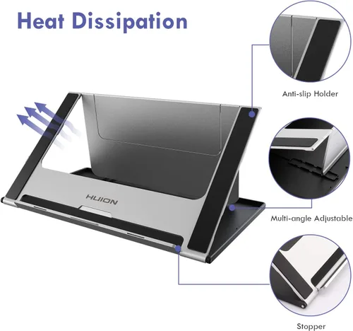 Miniatura 3 de HUION Soporte ajustable multiángulo portátil de escritorio para monitor de dibujo gráfico de 10-15.6 pulgadas, pantalla de bolígrafo, adecuado