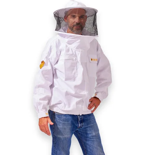 Sting Stopper - Chaqueta de apicultura para adultos con velo redondo y sombrero para protección contra picaduras de abeja con lona de algodón,