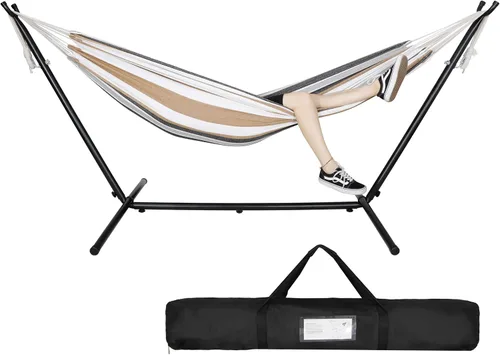 Miniatura 5 de SUPER DEAL Hamaca portátil para 2 personas con soporte de hamaca de 9 pies, capacidad de 620 libras, cama de hamaca ajustable con funda