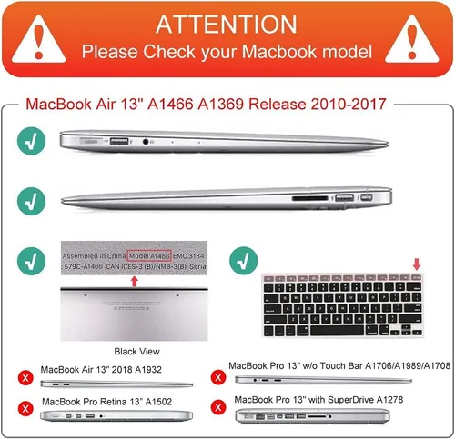 Miniatura 2 de Mektron para MacBook Air 13 Funda A1466/A1369 (versión 2010-2017), Funda rígida de plástico con fijación a presión para MacBook Air de 13.3 pulgadas