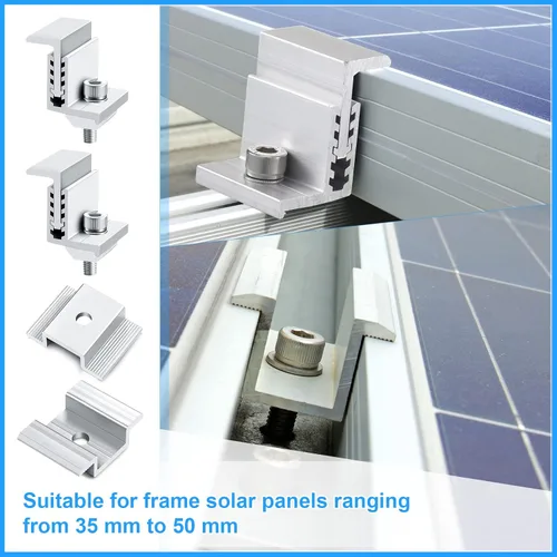 Miniatura 4 de Soporte de panel solar de 1.06 pulgadas Abrazadera media solar de aluminio con soportes de montaje Abrazaderas de 1.260-1.969 in Abrazaderas
