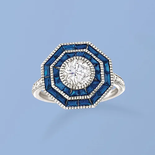 Miniatura 4 de Ross-Simons Anillo de zafiro simulado y circonita cúbica de 1,05 qt t t t en plata de ley