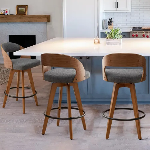 Miniatura 13 de MEKLIBA Juego de 2 taburetes de bar de altura de mostrador para isla de cocina, silla de bar tapizada moderna de 26.8 pulgadas, taburetes giratorios