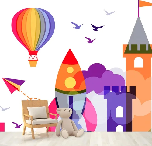 Miniatura 17 de IDEA4WALL Adhesivo mural removible para pared, cielo azul, castillo mágico místico, fantasía y ciencia ficción, arquitectura, fotografía, arte