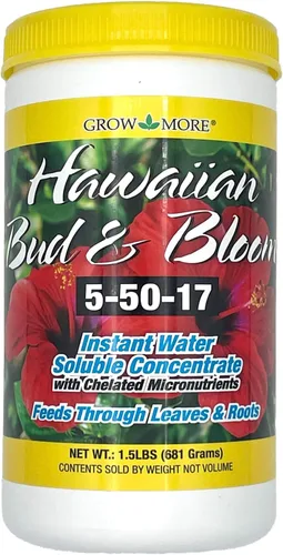 Grow More Fertilizante Hawaiian Bud and Bloom 5-50-17 Libre de Urea - 1.5 libras de Fertilizante Potenciador de Floración Soluble en Agua para