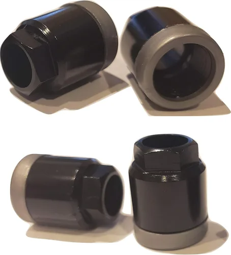 Miniatura 2 de Muzzys Juego de 4 tuercas universales de montaje de vástago de válvula de aire con sensor TPMS negro y plateado, sustituye a Schrader 20002 20003
