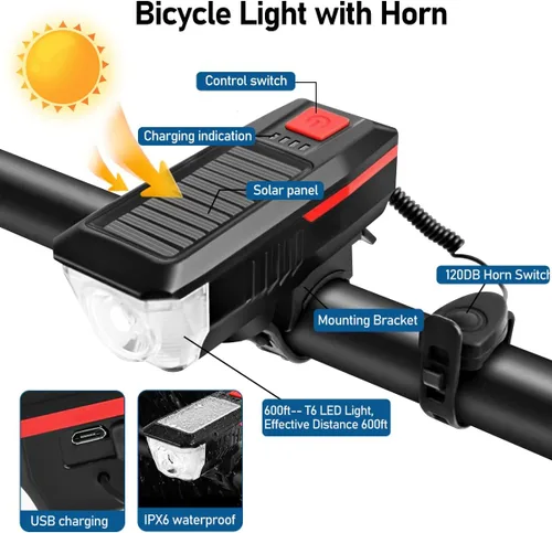 Miniatura 3 de LEDHOLYT Rechargeable Solar Bike Lights, Night Ultra Bright Bicycle Lights Rojo