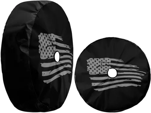 Miniatura 3 de Cubierta de neumático de repuesto militar con bandera estadounidense con agujero de cámara de respaldo, cubierta de neumático para remolque, RV, SUV
