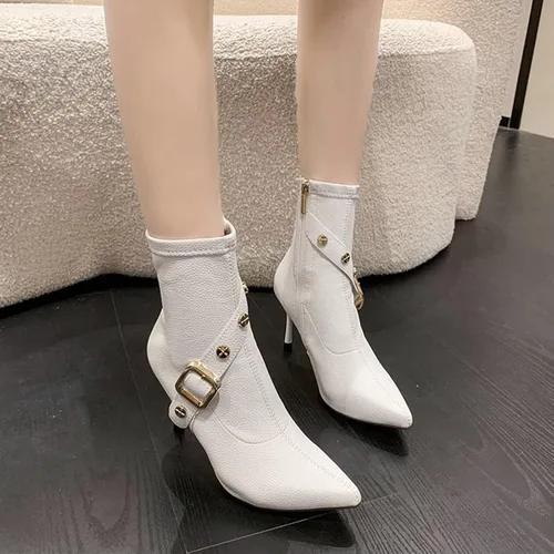 Miniatura 2 de Botas de tobillo para mujer, de moda, punta puntiaguda, botas de aguja de negocios, casuales, de tacón alto, con cremallera lateral, botines
