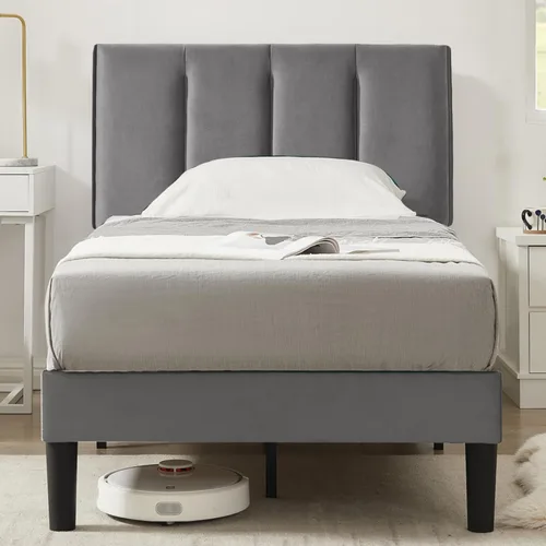 Miniatura 29 de VECELO - Base de cama tamaño individual con cabecera tapizada, plataforma con soporte de listones de madera de alta resistencia, no necesita somier