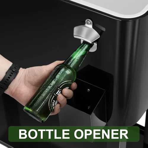 Miniatura 7 de Carrito de hielera rodante de 80 cuartos de galón, carro enfriador para patio, bar de bebidas para fiestas en el patio trasero, con soporte de Negro