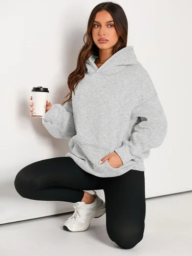 Miniatura 5 de EFAN Sudaderas de manga larga con capucha para mujer, holgadas, con forro de polar, con bolsillos, para invierno y otoño, estilo Y2K de los 2000