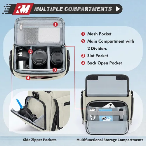 Miniatura 2 de RAINSMORE - Bolsa para cámara, estuche para cámara SLR/DSLR/sin espejo con divisor, soporte para trípode, bolsa cruzada impermeable digital