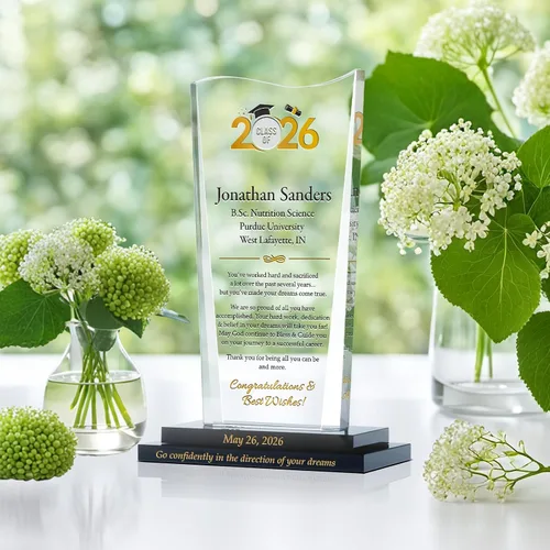 Miniatura 3 de Placa de graduación de cristal personalizada para la clase de 2026, regalo grabado personalizado de padres a hijo o hija, recuerdo de graduado