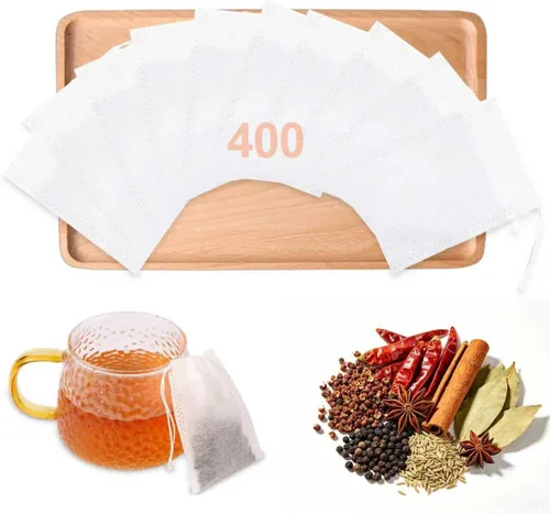 400 bolsas de té para té de hojas sueltas, bolsas de té vacías de 3.54 x 2.75 pulgadas, bolsas de filtro desechables con cordón de material de grado