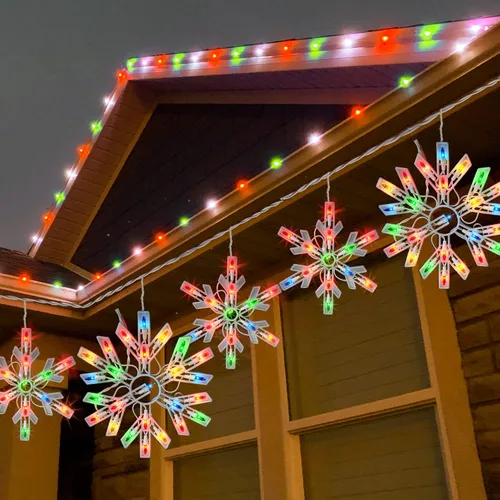 Miniatura 3 de Dazzle Bright Luces navideñas de copo de nieve para exteriores, 100 unidades de 8.5 pies conectables, impermeables, luces de carámbano de Navidad