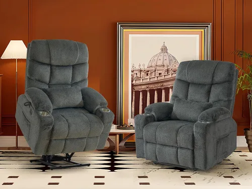 Miniatura 10 de CDCASA Silla Reclinable de Elevación Eléctrica de Gran Tamaño con Doble Motor que se Recuesta Completamente con Masaje, Calefacción, Textil