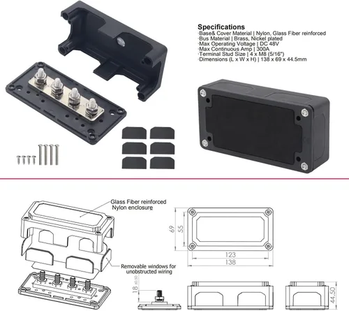 Miniatura 2 de Caja de barra de bus de 300 A (negro) con cubierta 4 pernos de 5/16 pulgadas (M8) Barra colectora de bloque de distribución de energía de 300