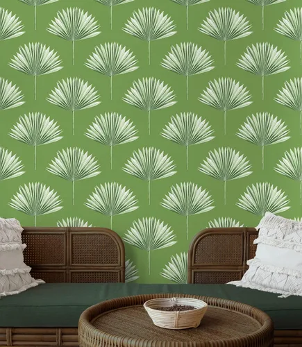 Miniatura 6 de NextWall Papel tapiz tropical para despegar y pegar de palmera (brote verde)