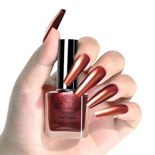 Miniatura 8 de Esmalte de uñas marrón metálico con efecto espejo, duradero y de secado rápido, brillante cromo para manicura DIY (012#TJ, 6ml)
