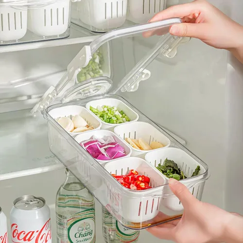 Miniatura 2 de Bandeja Dividida para Servir Alimentos con Tapas Caja Apilable de Snacks para Dulces Nueces Especias Contenedor de Frutas y Verduras con 6 Divisores