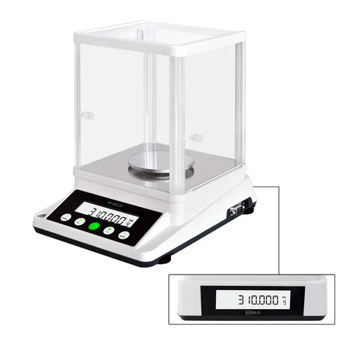 Miniatura 9 de Balanza analítica de laboratorio U.S. Solid de 3.88 oz x 0.001 mg con pantallas LCD frontales y traseras duales, RS232, conteo de piezas, escudo