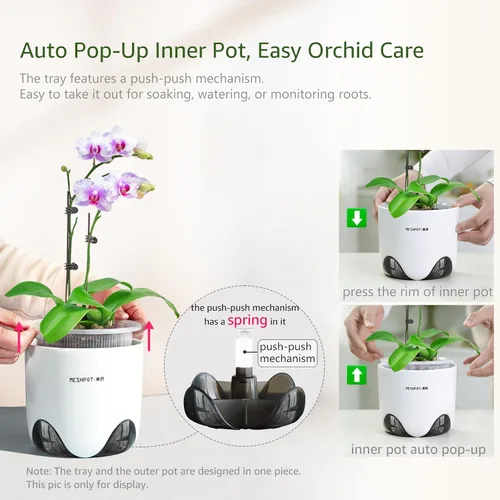 Miniatura 3 de Macetas de orquídeas con agujeros para trasplantar, plástico de doble capa que imita la maceta de orquídea de cerámica que proporciona una buena