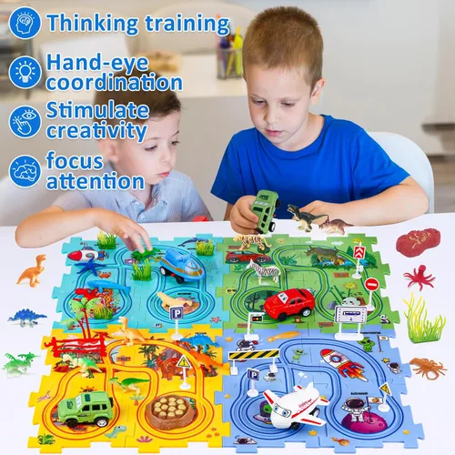 Miniatura 3 de VESPRO Juego de pista de coche para niños pequeños de la serie 4, juego de pista de coche de 68 piezas para niños, juguetes educativos de Juego