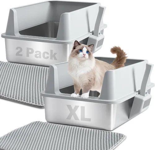 Miniatura 10 de Caja de arena de acero inoxidable con tapa, caja de arena de metal XL, cajas de arena para gatos antifugas de orina, extra grande para gatos