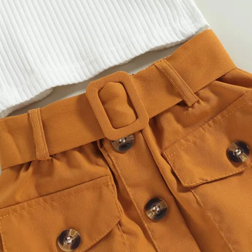 Miniatura 20 de TheFound Trajes de verano para niñas pequeñas, sin mangas, de punto acanalado, halter, pantalones cortos, ropa para recién nacidos, conjunto de 3