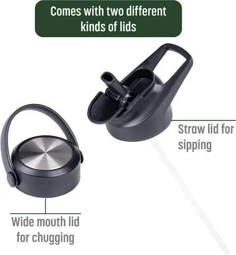 Miniatura 4 de Goodful Botella de agua de doble pared sellada al vacío, aislada con dos tapas intercambiables, tapas para beber o tragar, a prueba de fugas, boca