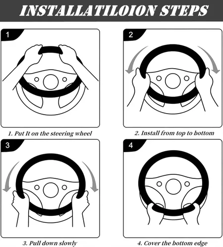 Miniatura 4 de Funda universal de microfibra para volante de automóvil, fibra de carbono elástica, 15 pulgadas, transpirable, antideslizante, protector de volante