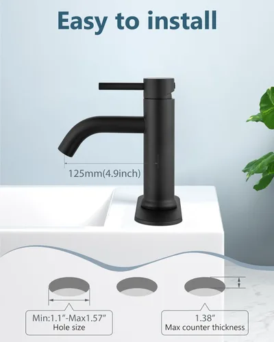 Miniatura 7 de Aolemi Grifo de baño de un solo agujero, grifo de lavabo de baño de una sola manija con líneas de suministro, con montaje de drenaje desplegable