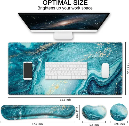 Miniatura 6 de Juego de alfombrillas de mouse para teclado, alfombrilla de mouse grande para juegos + reposamuñecas para teclado + juego de posavasos, 4 Azul