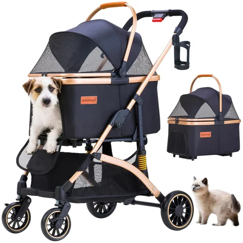 Carriola de Mascotas para Perros Pequeños, Carriola Ligera para Perros Pequeños y Gatos con Sistema de 6 Absorción de Impactos, Porta Mascotas