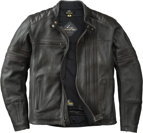 ScorpionEXO 1909 Chaqueta de cuero vintage para motocicleta ventilada con forro térmico extraíble y armadura con clasificación CE incluida