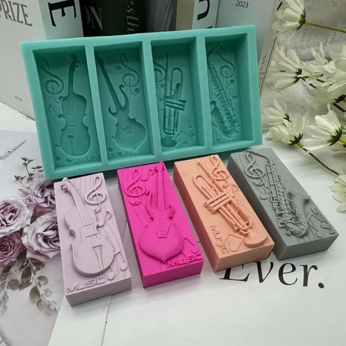 Miniatura 4 de Molde de jabón de silicona musical de 4 cavidades, cera perfumada, resina de yeso, manualidades, molde de silicona, guitarra, bajo, trompeta