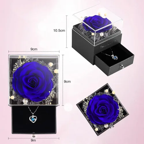 Miniatura 2 de Rosa preservada, regalos de cumpleaños para mujeres, mamá, novia, regalos para mamá, abuela, esposa, hija, hermana, cajas de joyería con collar Rosa