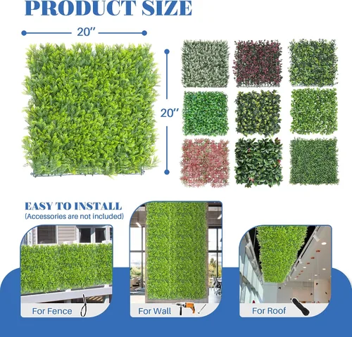 Miniatura 6 de ECOOPTS Valla de hiedra artificial de 20 x 20 pulgadas, panel de vegetación de boj beige para decoración de hiedra para el hogar, patio